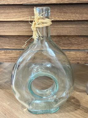 Vintage VAM Italy 1970s Donut Hole Ring Shaped Tapered 10” Glass Bottle Vase